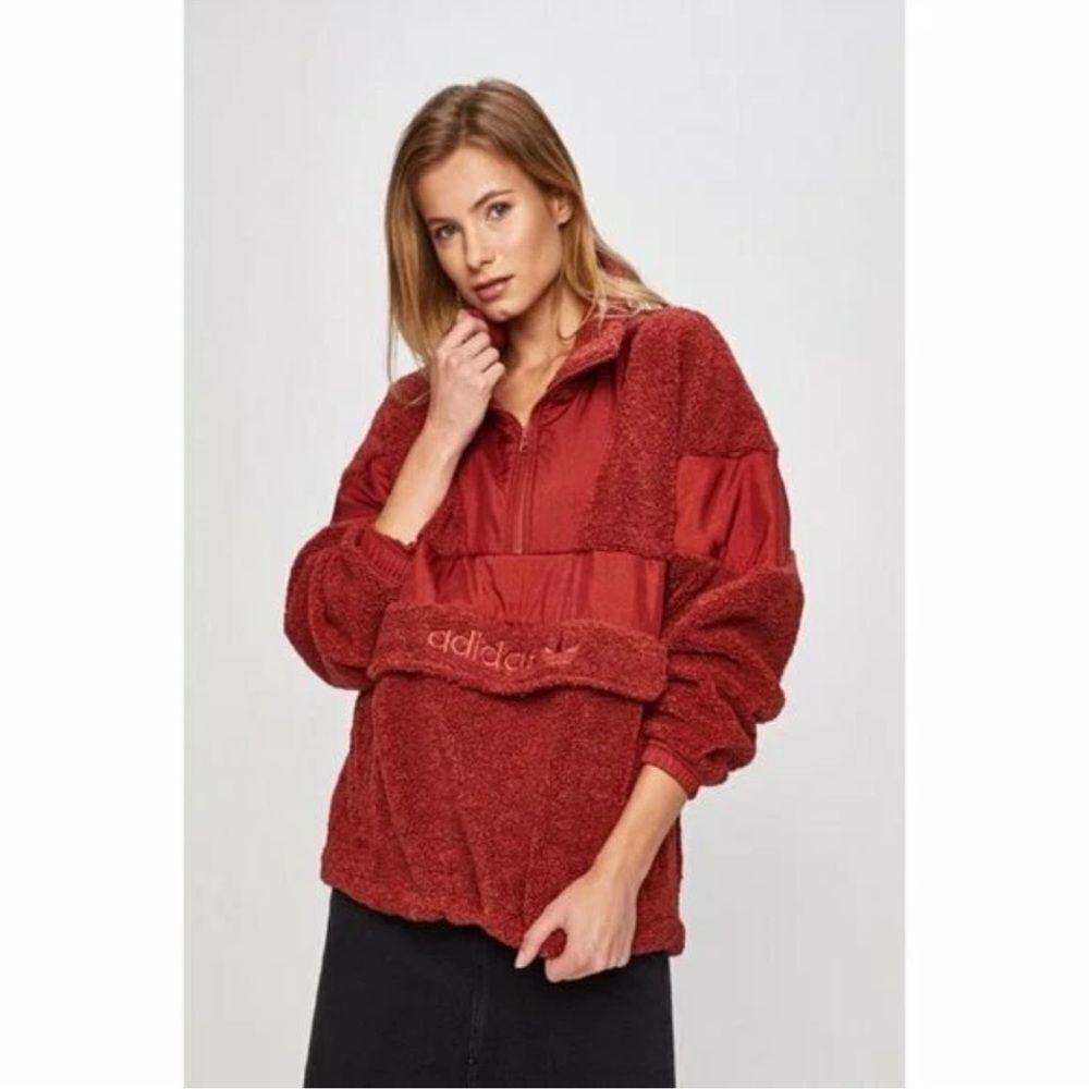 Adidas Sherpa Fleece Teddy Mystery Red Sweatshirt Jacket